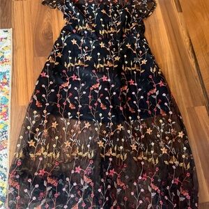 Elegant Floral Embroidered Formal Dress - Black and Multicolor